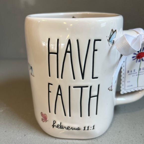 Rae Dunn HAVE FAITH Hebrews 11:1 Butterflies Easter Ceramic Mug Coffee Tea - Picture 2 of 9